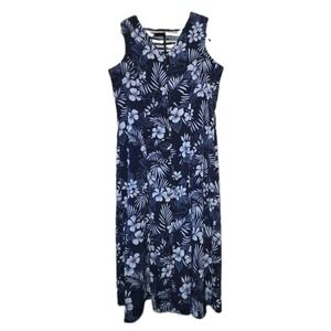 Betsy's Things Floral Maxi Dress Womens 16 Blue Tropical Sundress Button Front